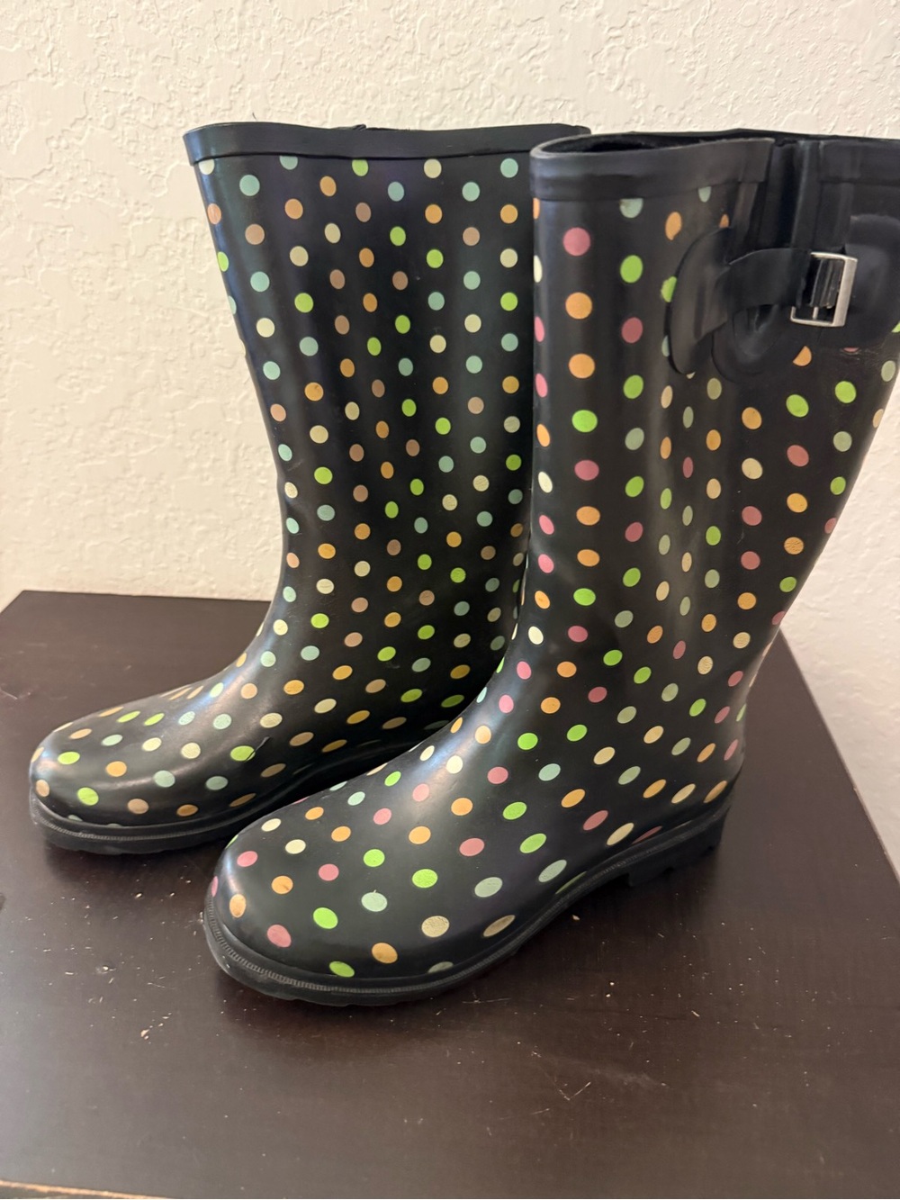 Women’s Cute Black Polka Dot Rain Boots - Multicolor Dots